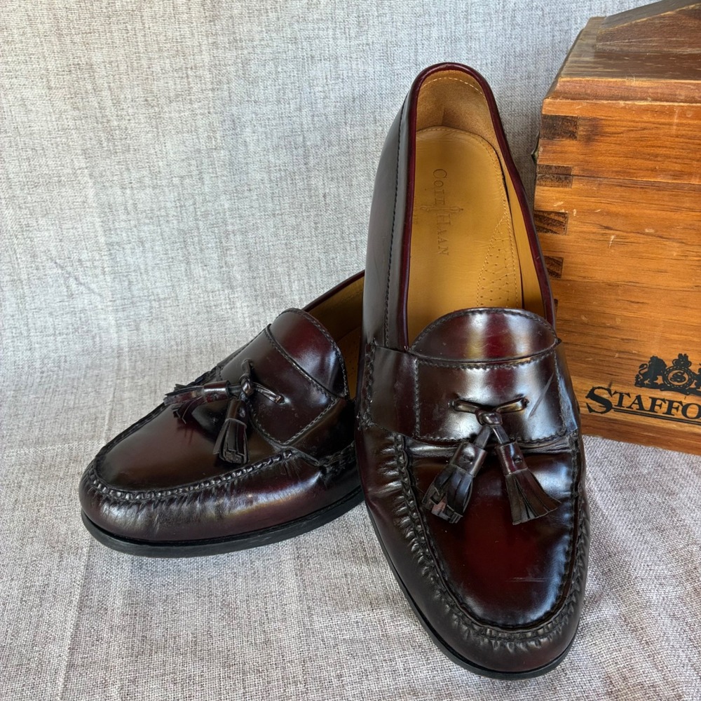 Cole Haan Tassel Loafers 12 M Burgundy Nike Air Leather C06588 Dress Shoes